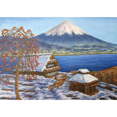 雪の古民家と富士(銭湯画)